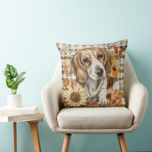 Coussin Fleurs d'aquarelle de automne de chien beagle