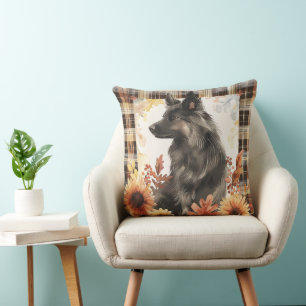 Coussin Fleurs d'aquarelle de automne de chien bergère bel