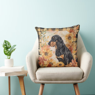 Coussin Fleurs d'aquarelle de automne de Chien Coonhoun no