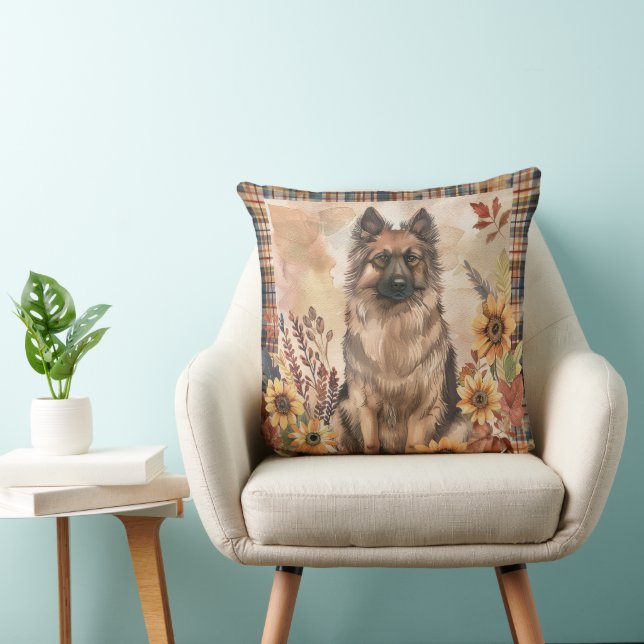 Coussin Fleurs d'aquarelle de automne de chien Tervuren be (Chaise)