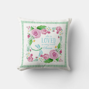 Coussin Fleurs d'aquarelle de jardin de libellules