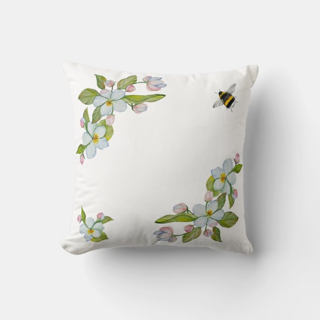 Coussin Fleurs d'aquarelle des arbres du jardin et des bou (Recto)