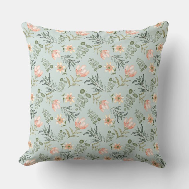 Coussin Fleurs d'aquarelle douce et motif feuille (Recto)