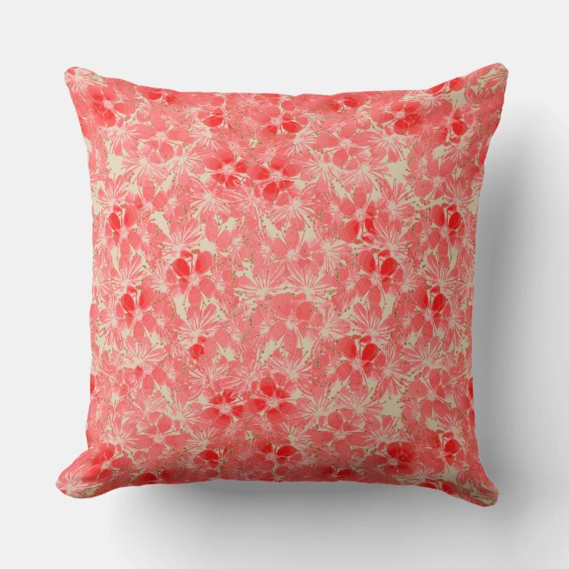 Coussin Fleurs d'aquarelle en rouge et rose en pastel (Recto)