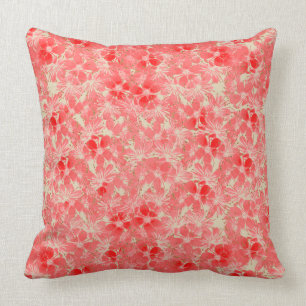 Coussin Fleurs d'aquarelle en rouge et rose en pastel