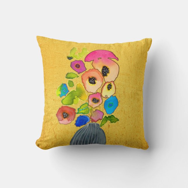 Coussin Fleurs d'aquarelle florale dans le vase (Recto)