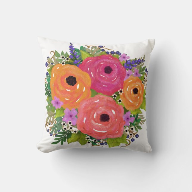 Coussin Fleurs d'aquarelle grandes que vous Customisez (Recto)