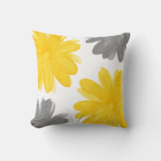 Coussin Fleurs d'aquarelle gris jaune (Recto)