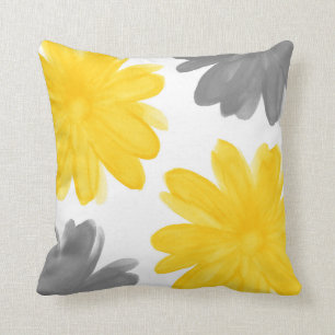 Coussin Fleurs d'aquarelle gris jaune