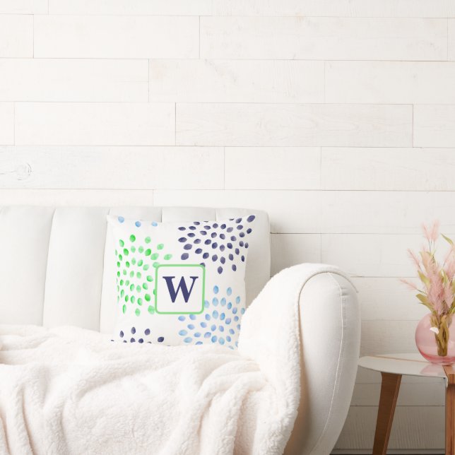 Coussin Fleurs d'aquarelle maman Vert bleu marine Monogram (Canapé)