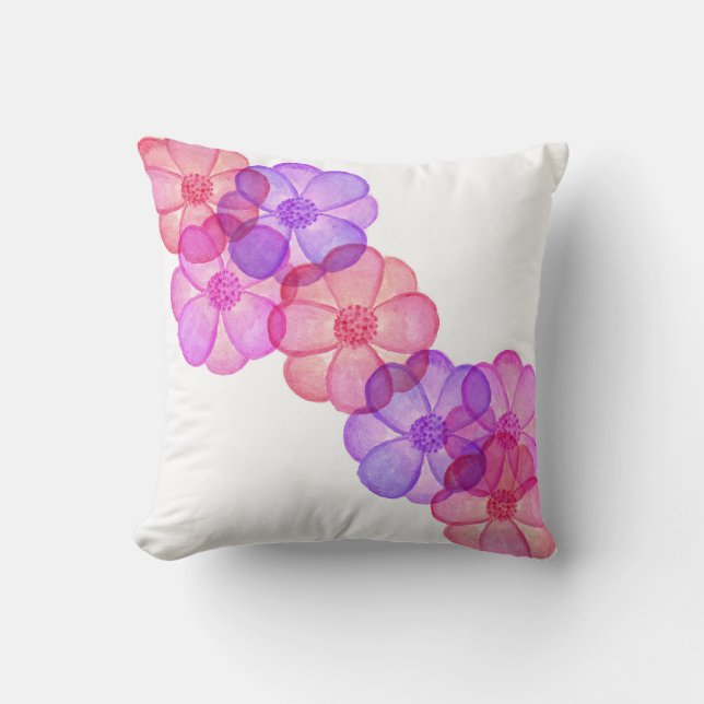 Coussin Fleurs d'aquarelle peintes par fuchsia pourpre (Recto)