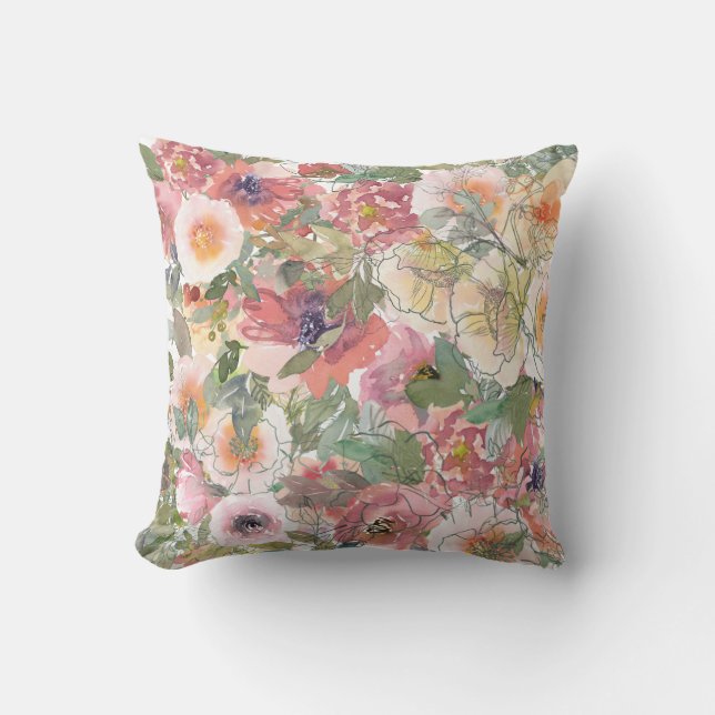 Coussin Fleurs d'aquarelle perdues avec/ sans art de ligne (Recto)
