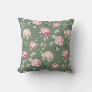 Coussin Fleurs d'aquarelle rose élégantes pivoines roses