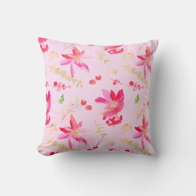 Coussin Fleurs d'aquarelle rose vif (Recto)