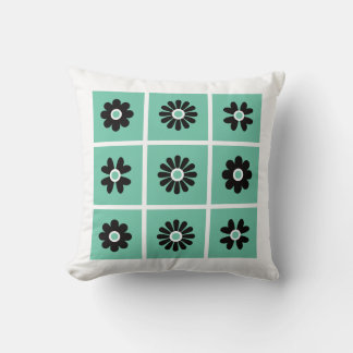Coussin Fleurs d'art populaire vert et noir