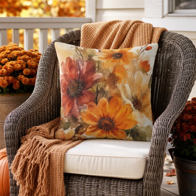 Coussin Fleurs d'automne aquarelle  (Créateur téléchargé)