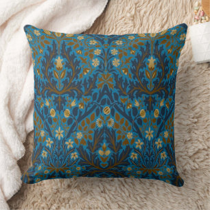 Coussin Fleurs d'automne bleu sarcelle vintage William Mor