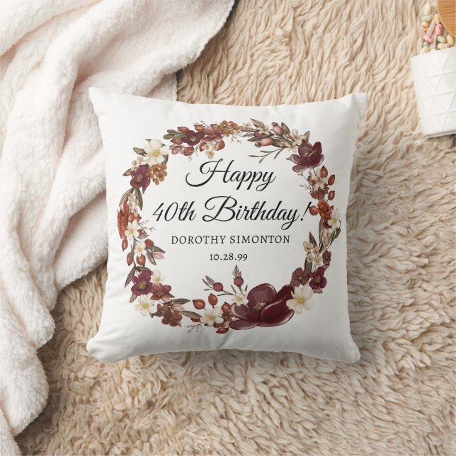 Coussin Fleurs d'automne bordeaux mauve 40e anniversaire (Couverture)
