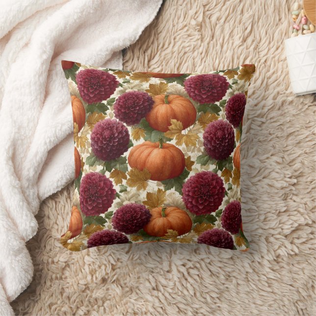 Coussin Fleurs d'automne citrouilles et bourguignonnes (Couverture)