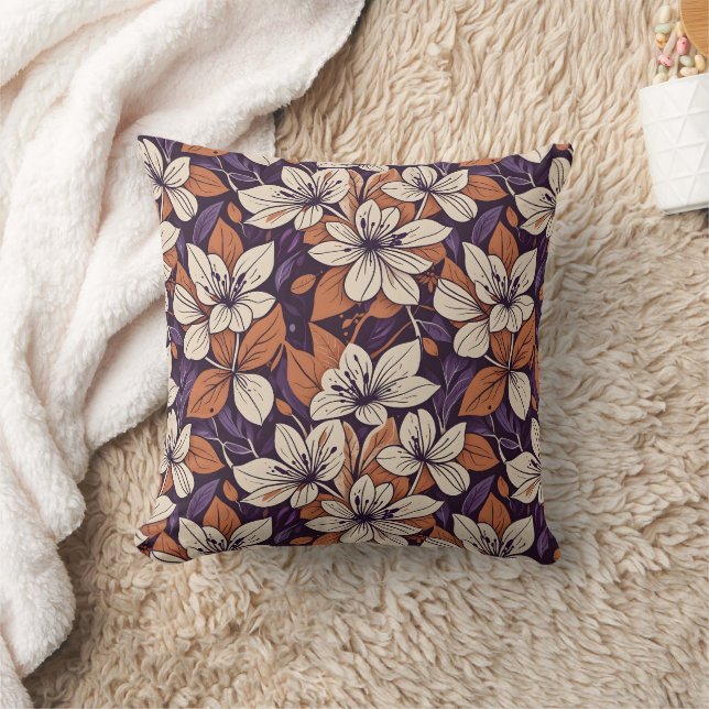 Coussin Fleurs d'automne modernistes Purple & Crème Jeu d' (Couverture)