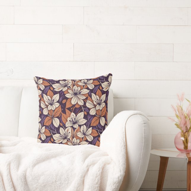 Coussin Fleurs d'automne modernistes Purple & Crème Jeu d' (Canapé)