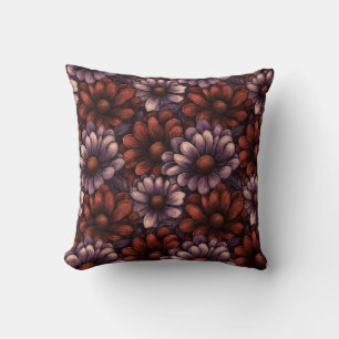Coussin Fleurs d'automne orange brûlé et prune - Élégant
