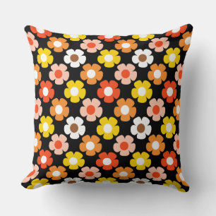 Coussin Fleurs d'automne rétro Motif Noir