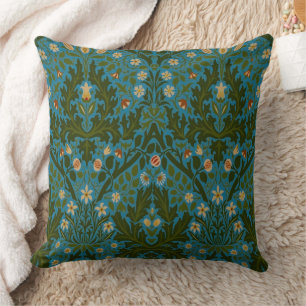Coussin Fleurs d'Automne Vintage Bleu Vert William Morris