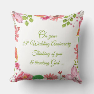 Coussin Fleurs de 25e anniversaire de mariage religieux
