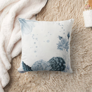 Coussin fleurs de bleu poussiéreux de marine botanique