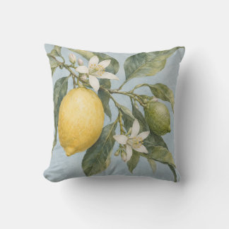 Coussin Fleurs de branche de citron aquarelle botanique bl