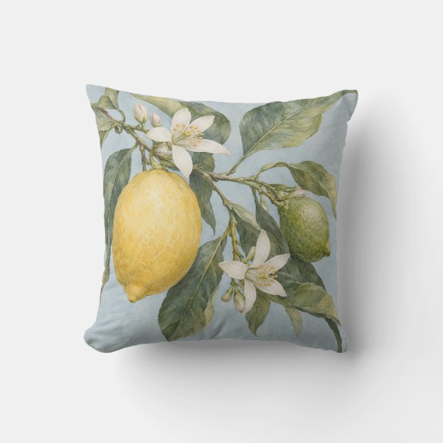 Coussin Fleurs de branche de citron aquarelle botanique bl (Recto)