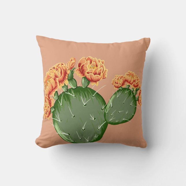 Coussin Fleurs de cactus et de cactus Prickly tendance (Recto)