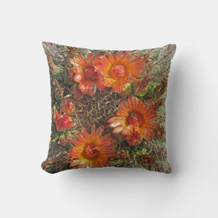 Coussin Fleurs de cactus Lumineux Orange Floral Sud-Ouest