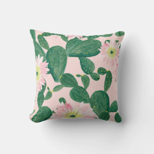 Coussin Fleurs de cactus : peinture aquarelle