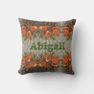 Coussin Fleurs de cactus rayures Orange Floral Sud-Ouest