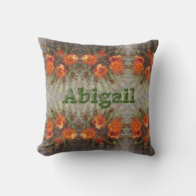 Coussin Fleurs de cactus rayures Orange Floral Sud-Ouest (Recto)