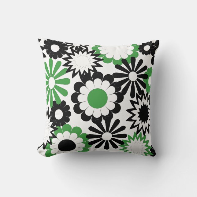 Coussin Fleurs de carreaux, de vert, noires et blanches de (Recto)