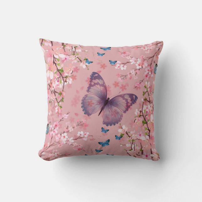 Coussin fleurs de cerisier aux papillons (Recto)
