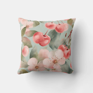 Coussin Fleurs de cerisier et cerises Art de printemps 