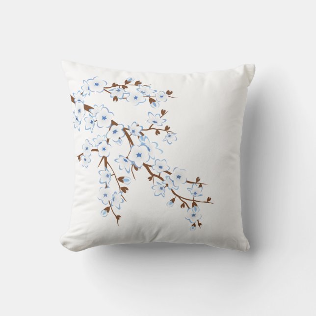 Coussin Fleurs de cerisier Floral Bleu Blanc (Recto)