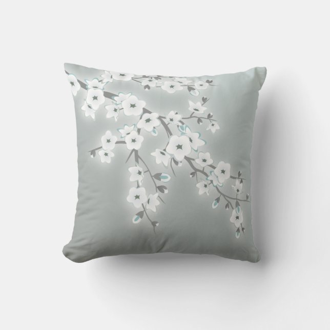 Coussin Fleurs de cerisier Floral Kaki Blanc (Recto)