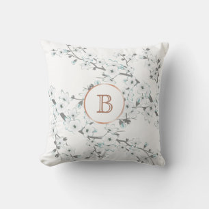 Coussin Fleurs de cerisier Menthe Rose Gold Monogramme