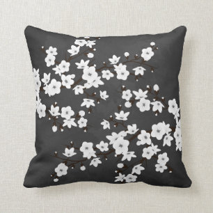 Coussin Fleurs de cerisier noir et blanc Arrière - plan no