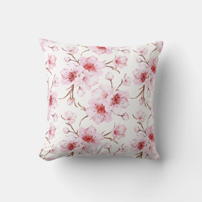 Coussin Fleurs de cerisier rose blanc (Recto)