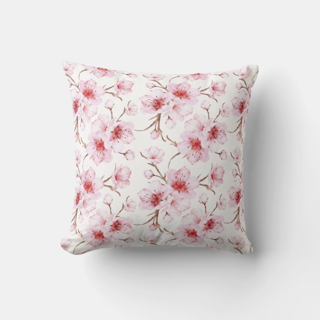 Coussin Fleurs de cerisier rose blanc (Recto)