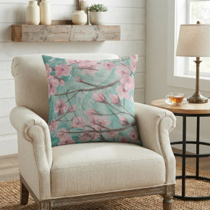 Coussin Fleurs de cerisier rose élégantes à l'aquarelle su