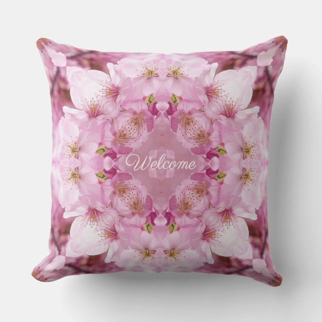 Coussin Fleurs de cerisiers de bienvenue (Recto)