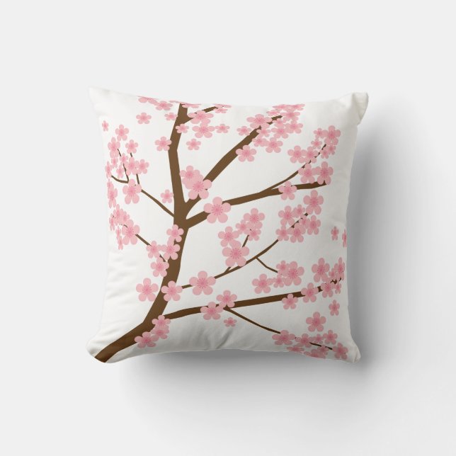 Coussin Fleurs de cerisiers Sakura Tree Printemps rose mou (Recto)