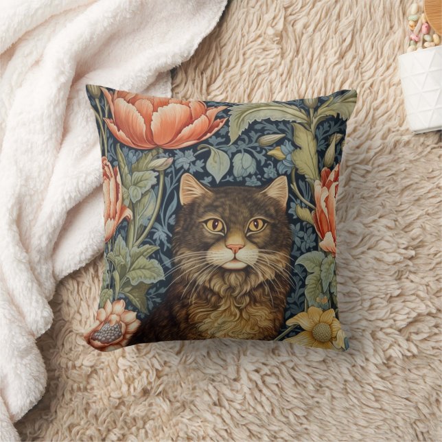 Coussin Fleurs de chat Brown et de pivoine Art nouveau